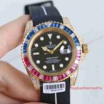 Copy Rolex Submariner Diamond Bezel Watch Black Rubber Band 40MM